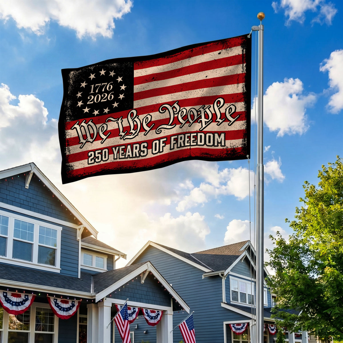 We The People 250 Years Freedom Premium Flag - Anniversary Patriotic Grommet Flag - 4th of July Decorations Double Sided