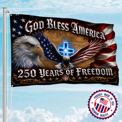 America 250th God Bless America Eagle Cross House Flag - Patriotic Outdoor Decor