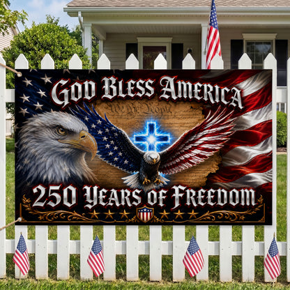 America 250th God Bless America Eagle Cross House Flag - Patriotic Outdoor Decor