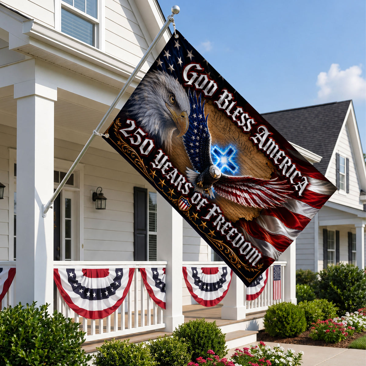 250 Years of Freedom Grommet Flag God Bless America Flag - Premium Patriotic Grommet Flag - 4th of July Decorations Double Sided