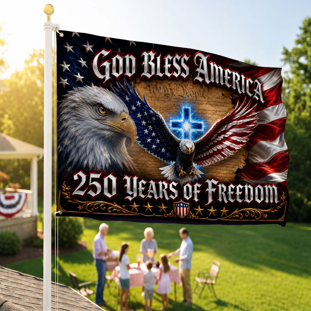 250 Years of Freedom Grommet Flag God Bless America Flag - Premium Patriotic Grommet Flag - 4th of July Decorations Double Sided