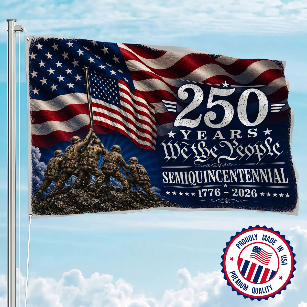 We The People Semiquincentennial Military 250 Years  -  Premium Patriotic Grommet Flag - 4th of July Decorations Double Sided