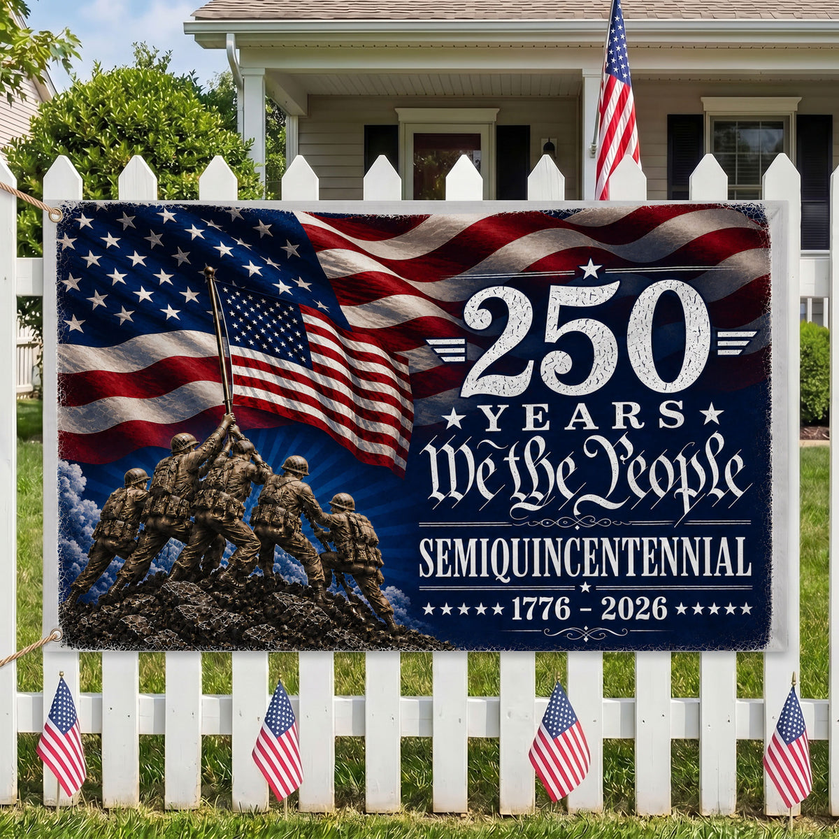 We The People Semiquincentennial Military 250 Years  -  Premium Patriotic Grommet Flag - 4th of July Decorations Double Sided