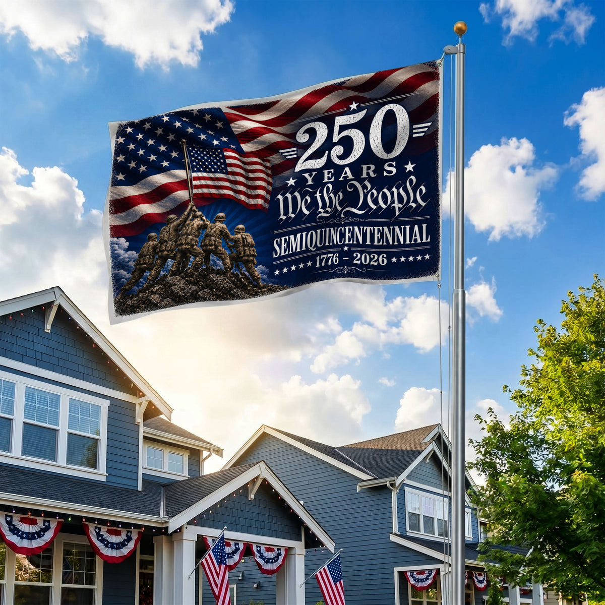 We The People Semiquincentennial Military 250 Years  -  Premium Patriotic Grommet Flag - 4th of July Decorations Double Sided