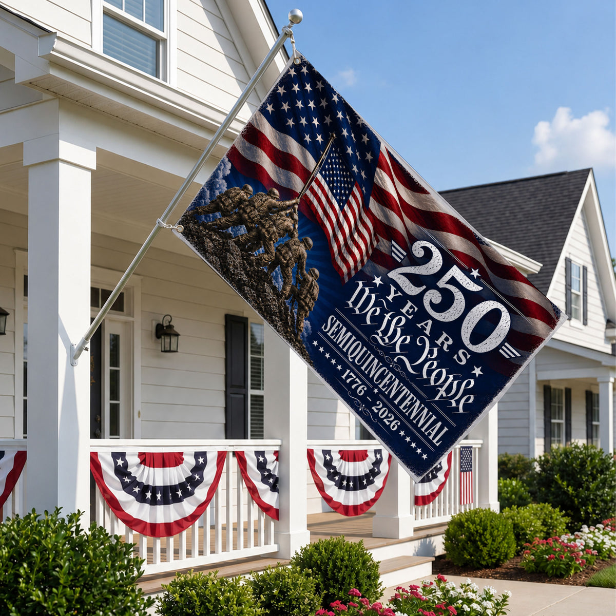 We The People Semiquincentennial Military 250 Years  -  Premium Patriotic Grommet Flag - 4th of July Decorations Double Sided