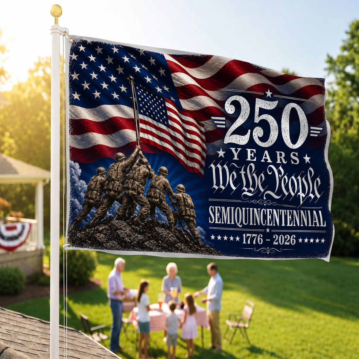We The People Semiquincentennial Military 250 Years  -  Premium Patriotic Grommet Flag - 4th of July Decorations Double Sided