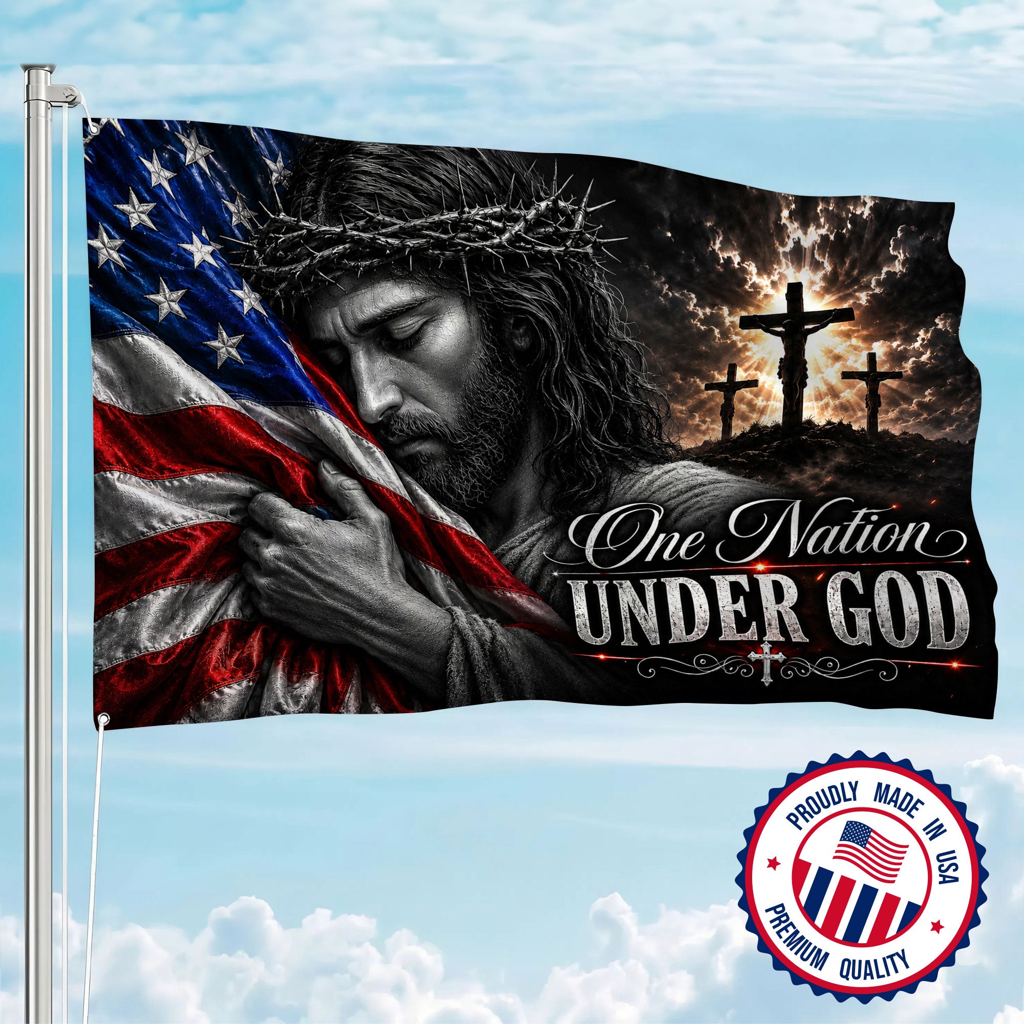 One Nation Under God American Premium Flag - 250th Anniversary Patriotic Grommet Flag - 4th of July Decorations Double Sided