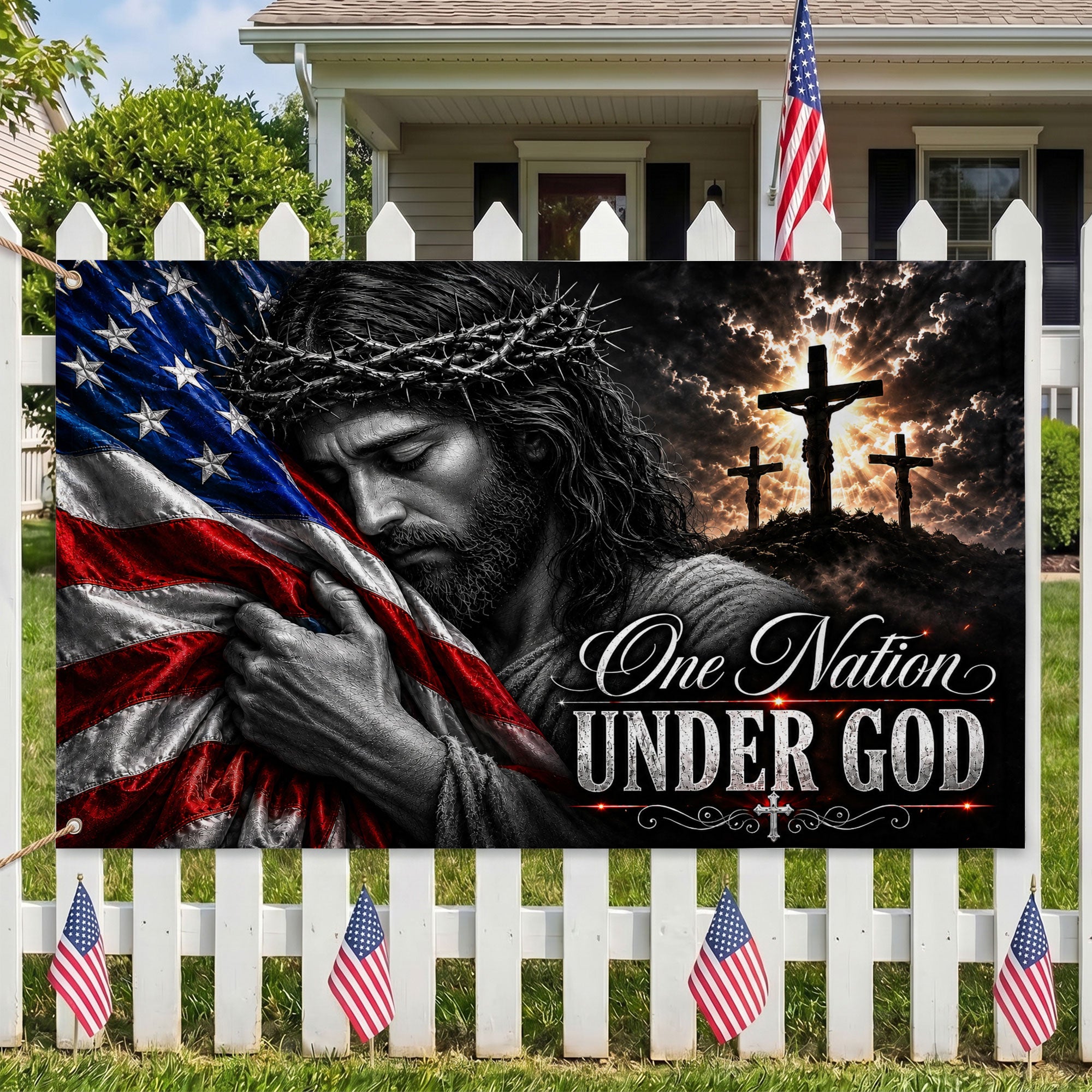 One Nation Under God American Premium Flag - 250th Anniversary Patriotic Grommet Flag - 4th of July Decorations Double Sided