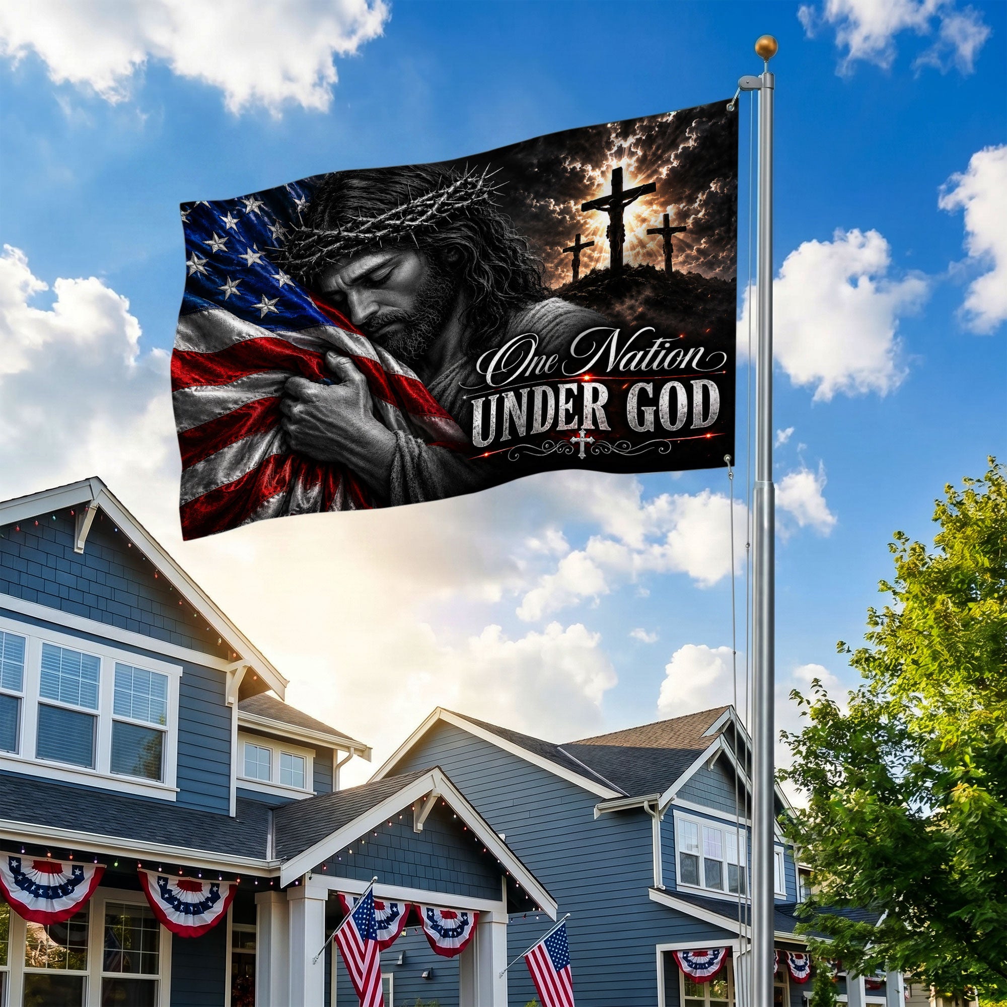 One Nation Under God American Premium Flag - 250th Anniversary Patriotic Grommet Flag - 4th of July Decorations Double Sided