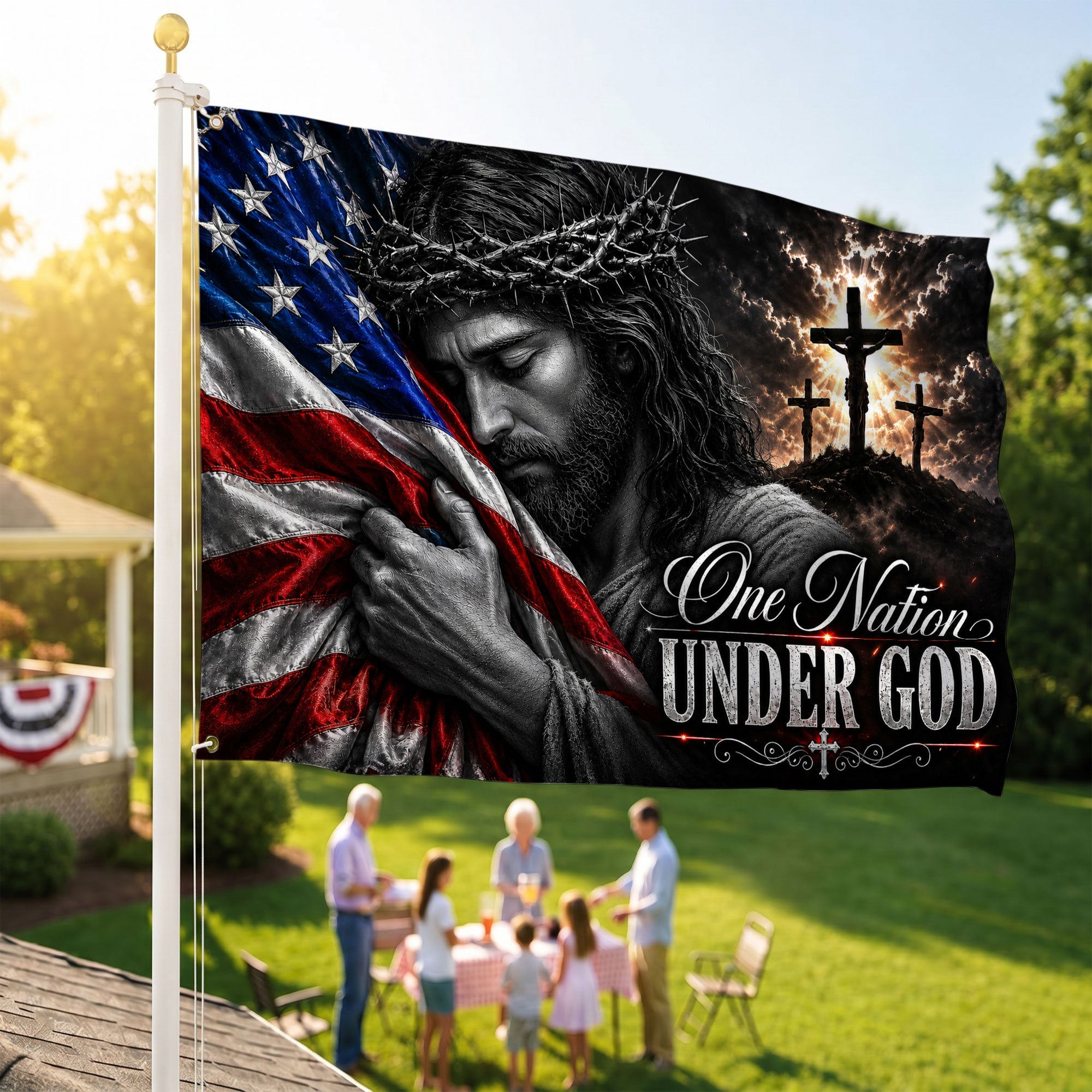 One Nation Under God American Premium Flag - 250th Anniversary Patriotic Grommet Flag - 4th of July Decorations Double Sided