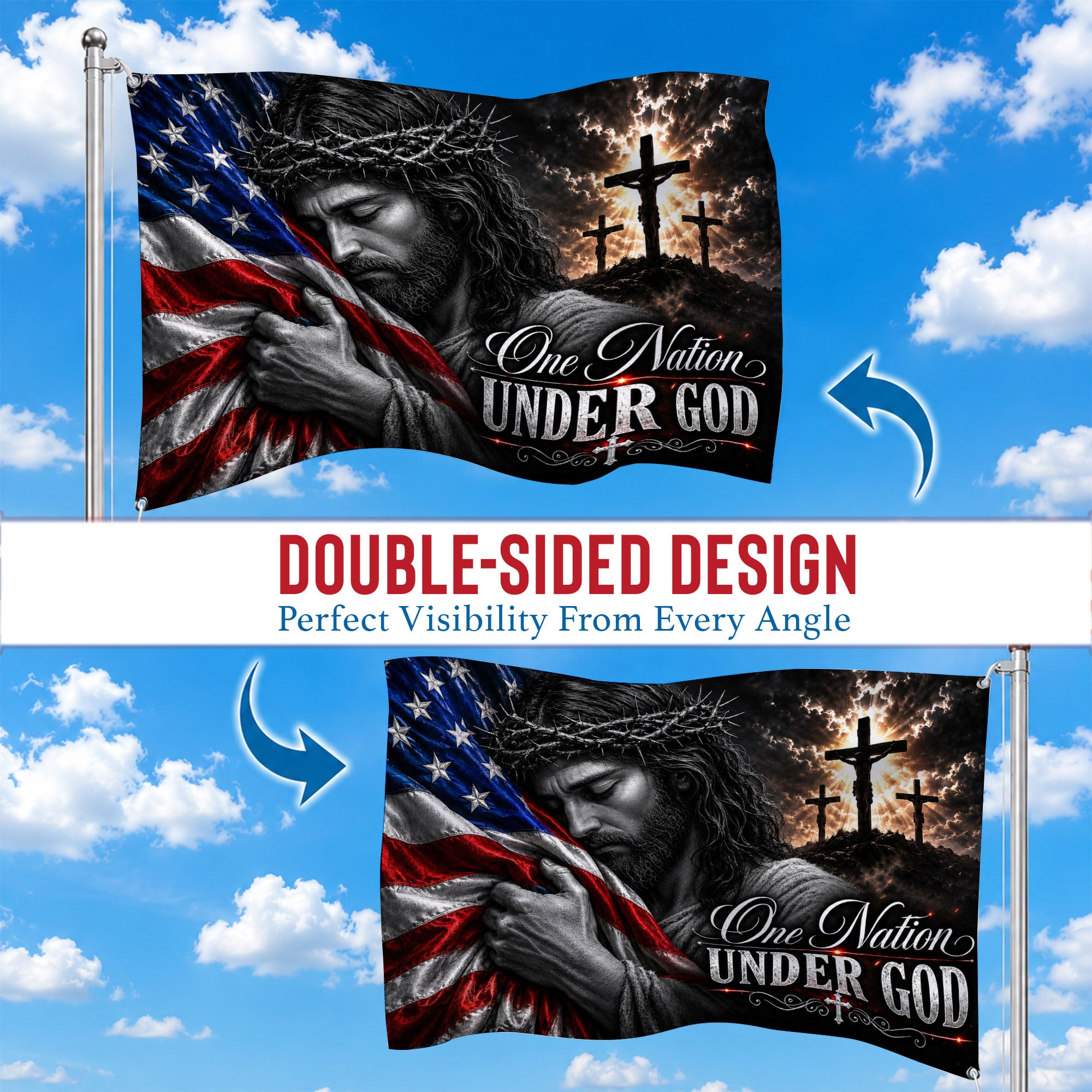 One Nation Under God American Premium Flag - 250th Anniversary Patriotic Grommet Flag - 4th of July Decorations Double Sided
