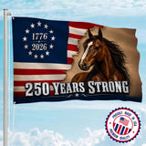 America 250th Horse 250 Years Strong House Flag - Patriotic Outdoor Decor