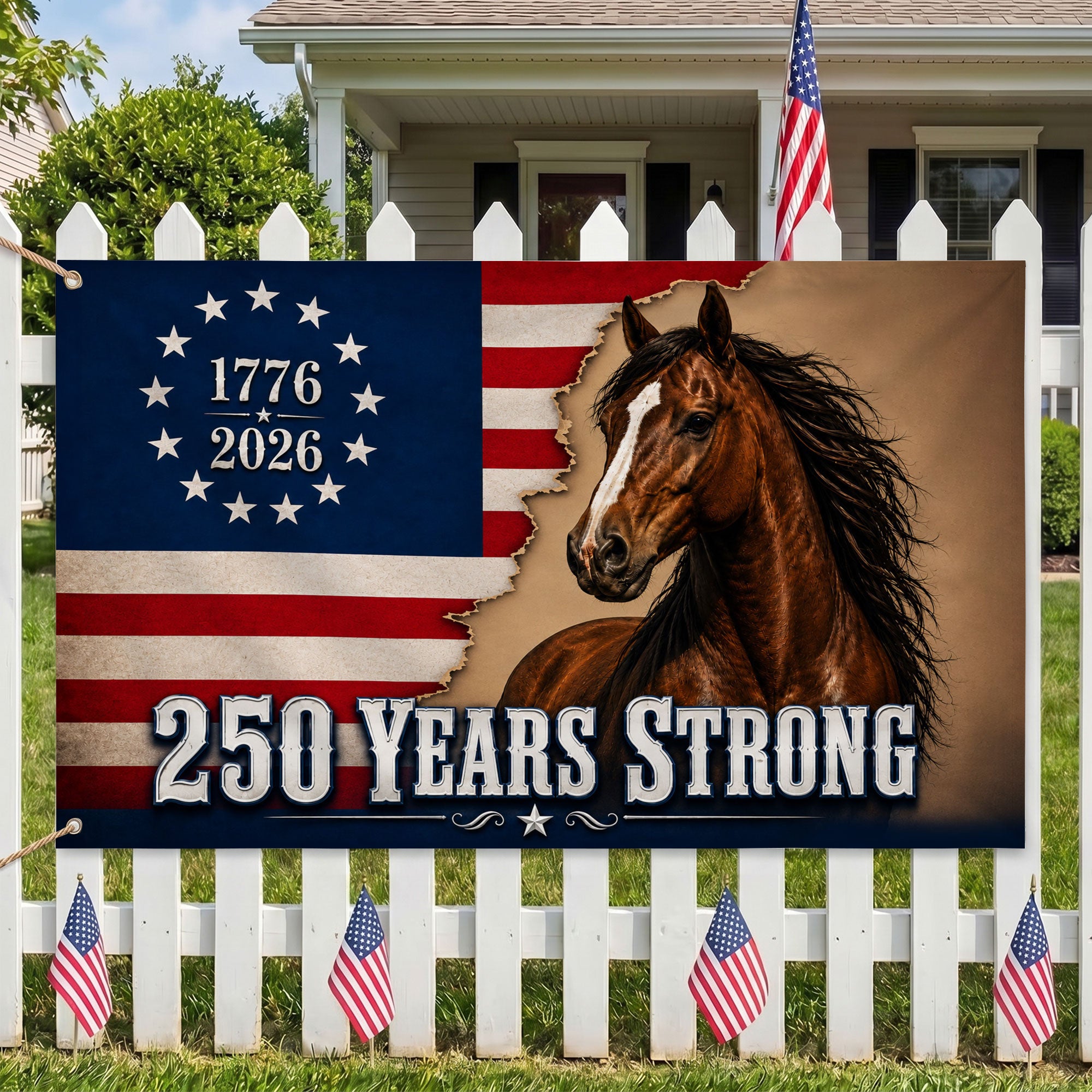 American 250 Years Anniversary Horse Premium Flag - 1776 2026 Patriotic Grommet Flag - 4th of July Decorations Double Sided
