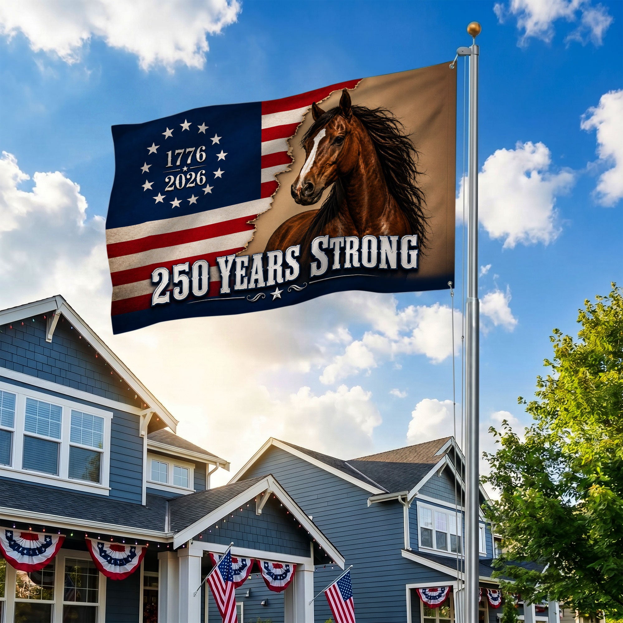 American 250 Years Anniversary Horse Premium Flag - 1776 2026 Patriotic Grommet Flag - 4th of July Decorations Double Sided