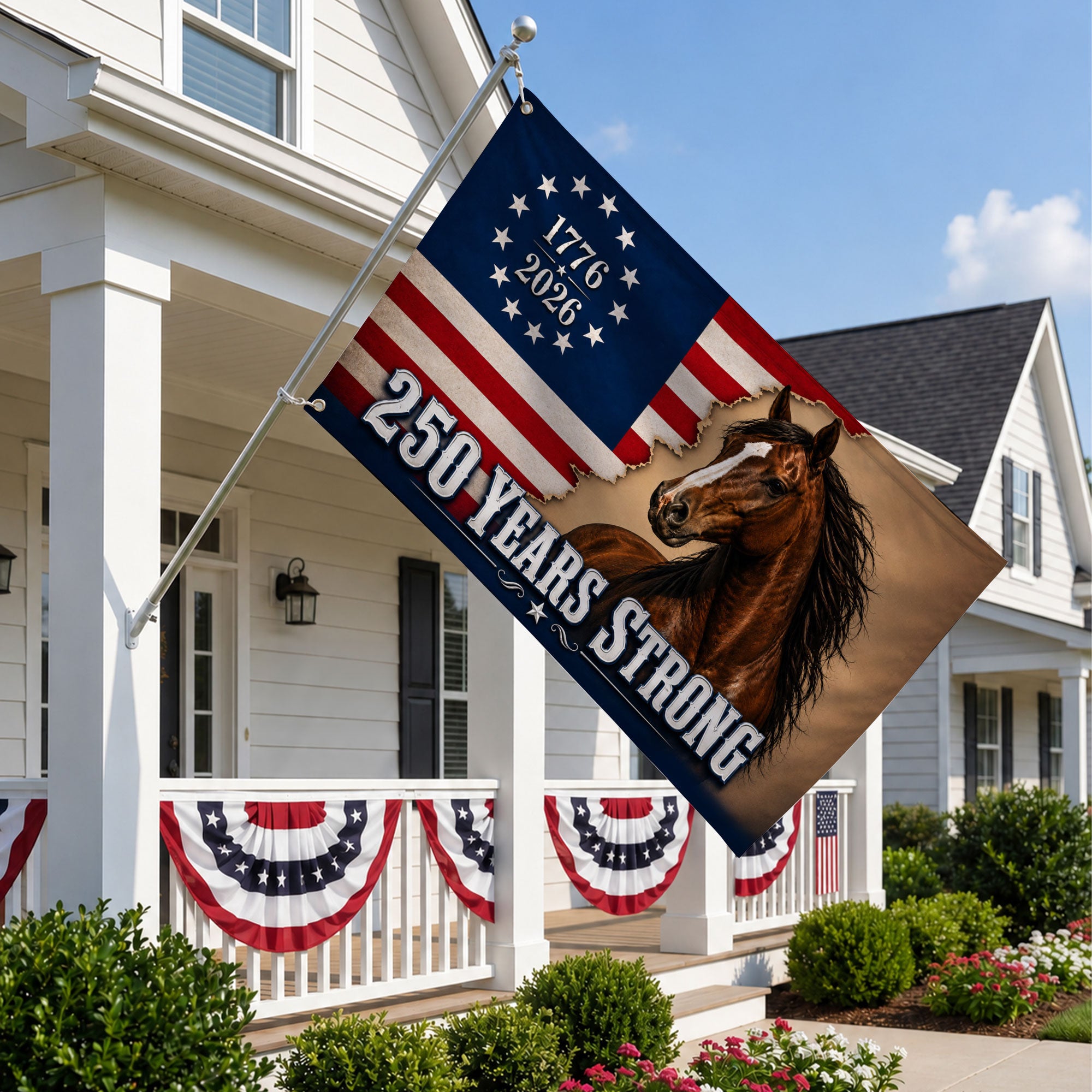 American 250 Years Anniversary Horse Premium Flag - 1776 2026 Patriotic Grommet Flag - 4th of July Decorations Double Sided