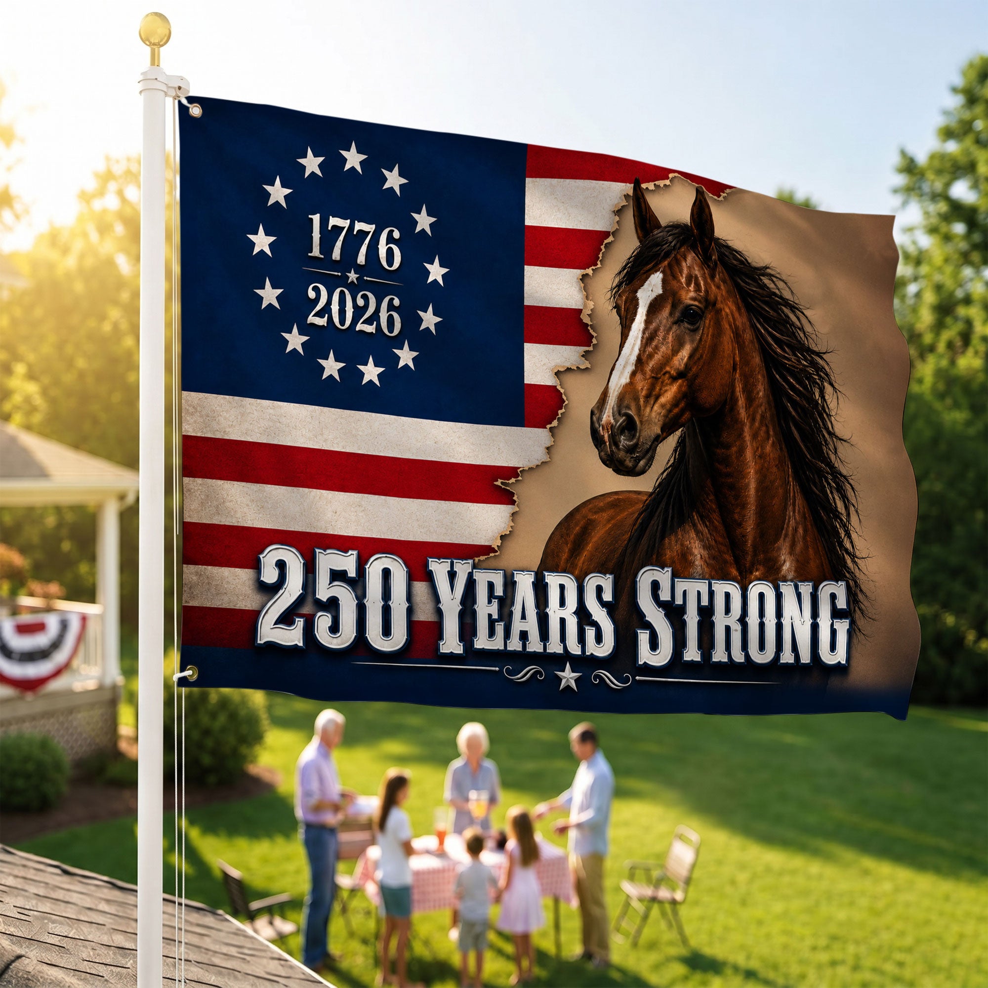 American 250 Years Anniversary Horse Premium Flag - 1776 2026 Patriotic Grommet Flag - 4th of July Decorations Double Sided