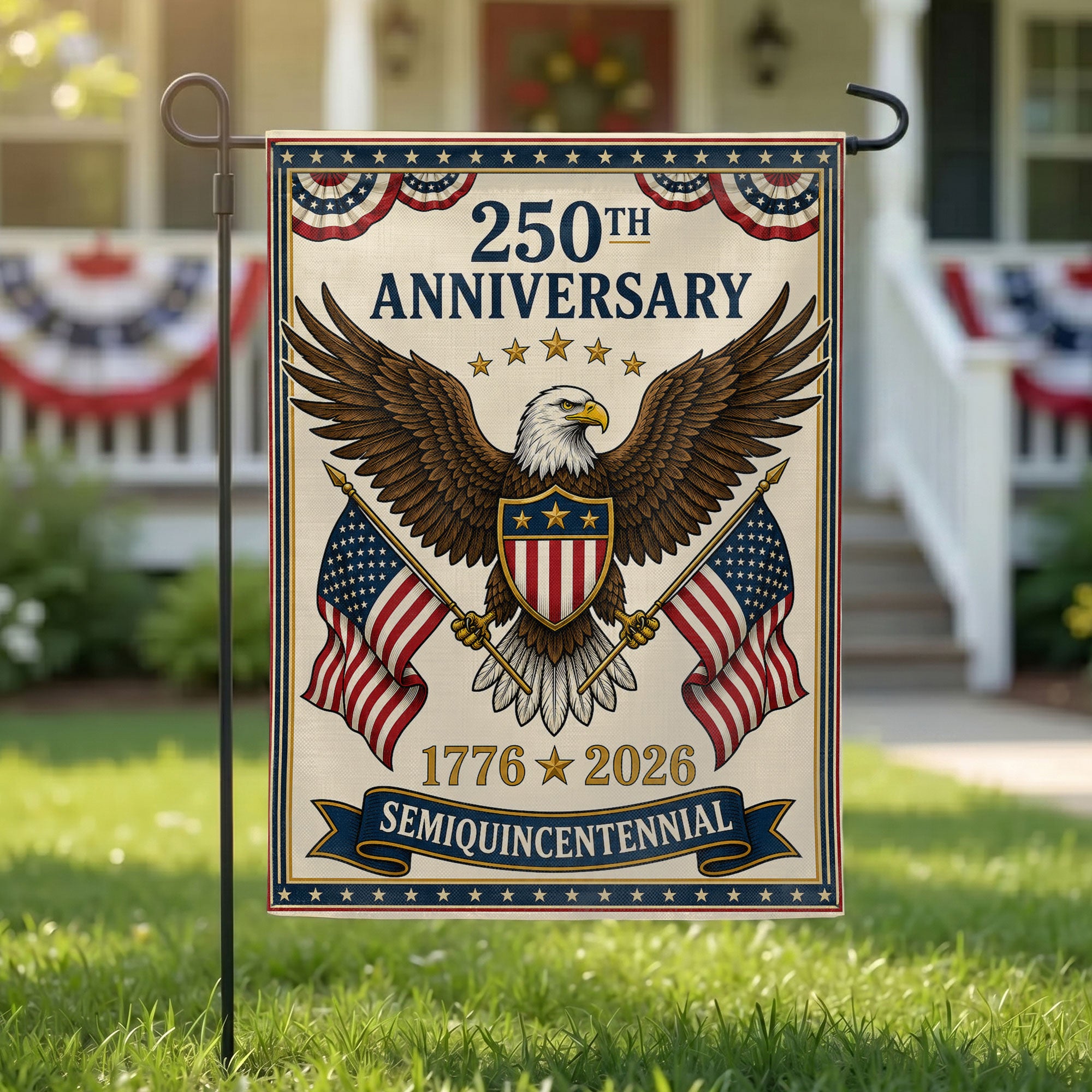 250th Anniversary With Eagle Garden Flag - 1776 2026 America Patriotic Flag - Outdoor Independence Day Decorations
