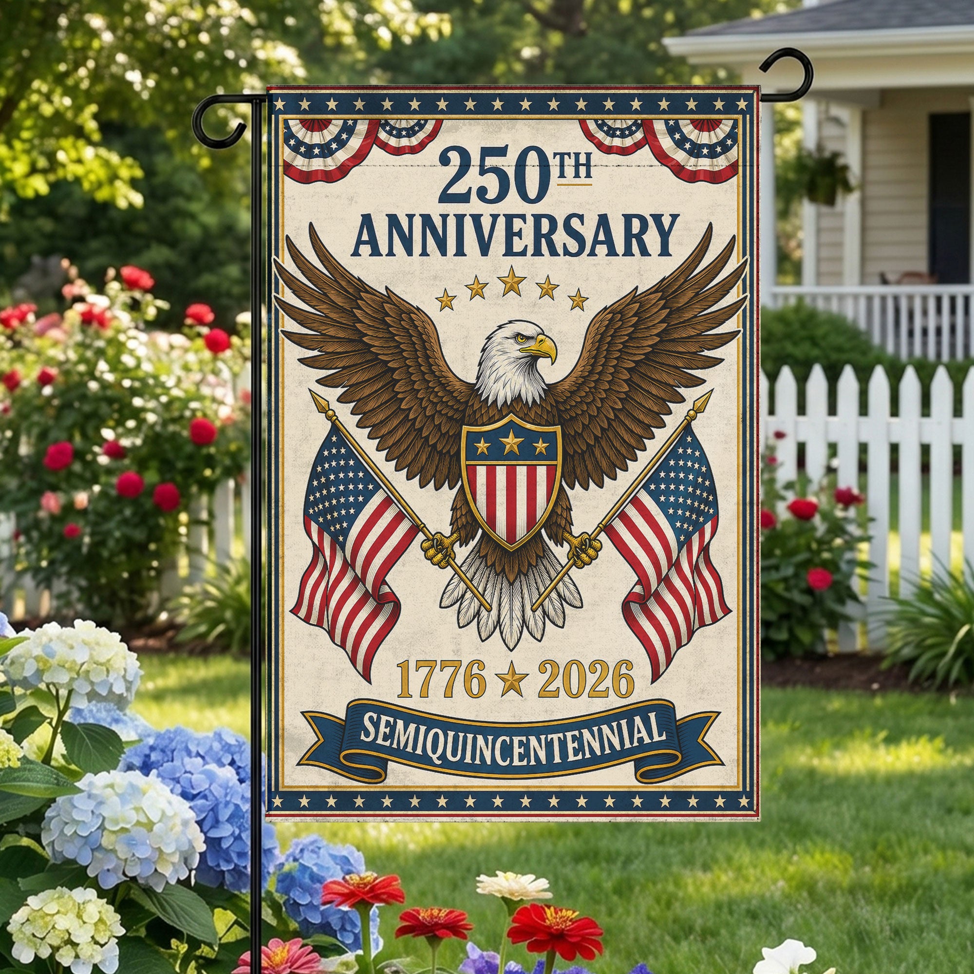 250th Anniversary With Eagle Garden Flag - 1776 2026 America Patriotic Flag - Outdoor Independence Day Decorations