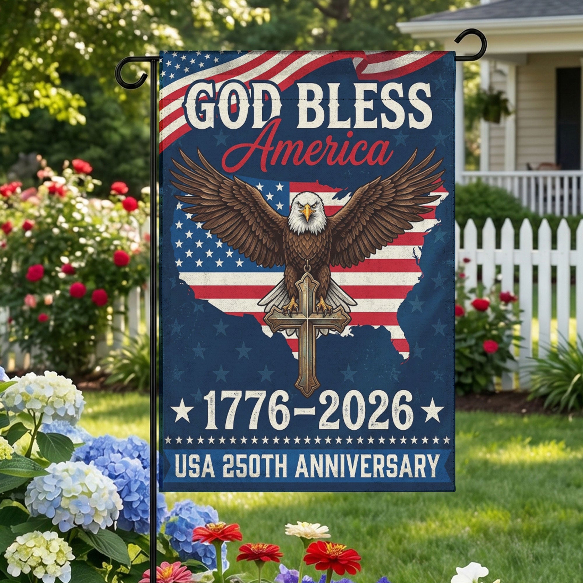 God Bless America Flag - 250th Anniversary Patriotic Garden Flag - Outdoor Independence Day Decorations