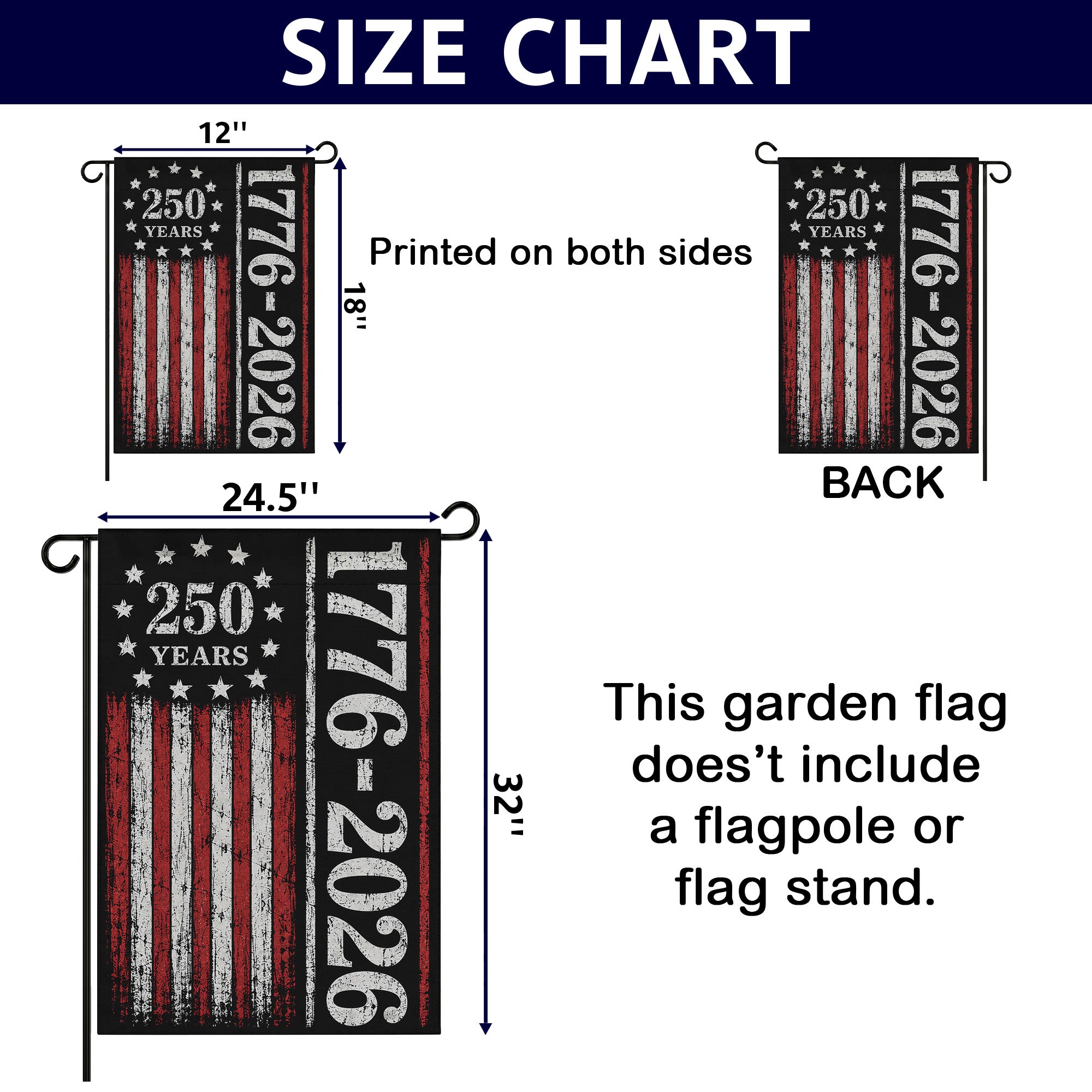 1776-2026 250 Year American Flag - Patriotic Garden Flag - Yard Sign for Outdoor Independence Day Decorations
