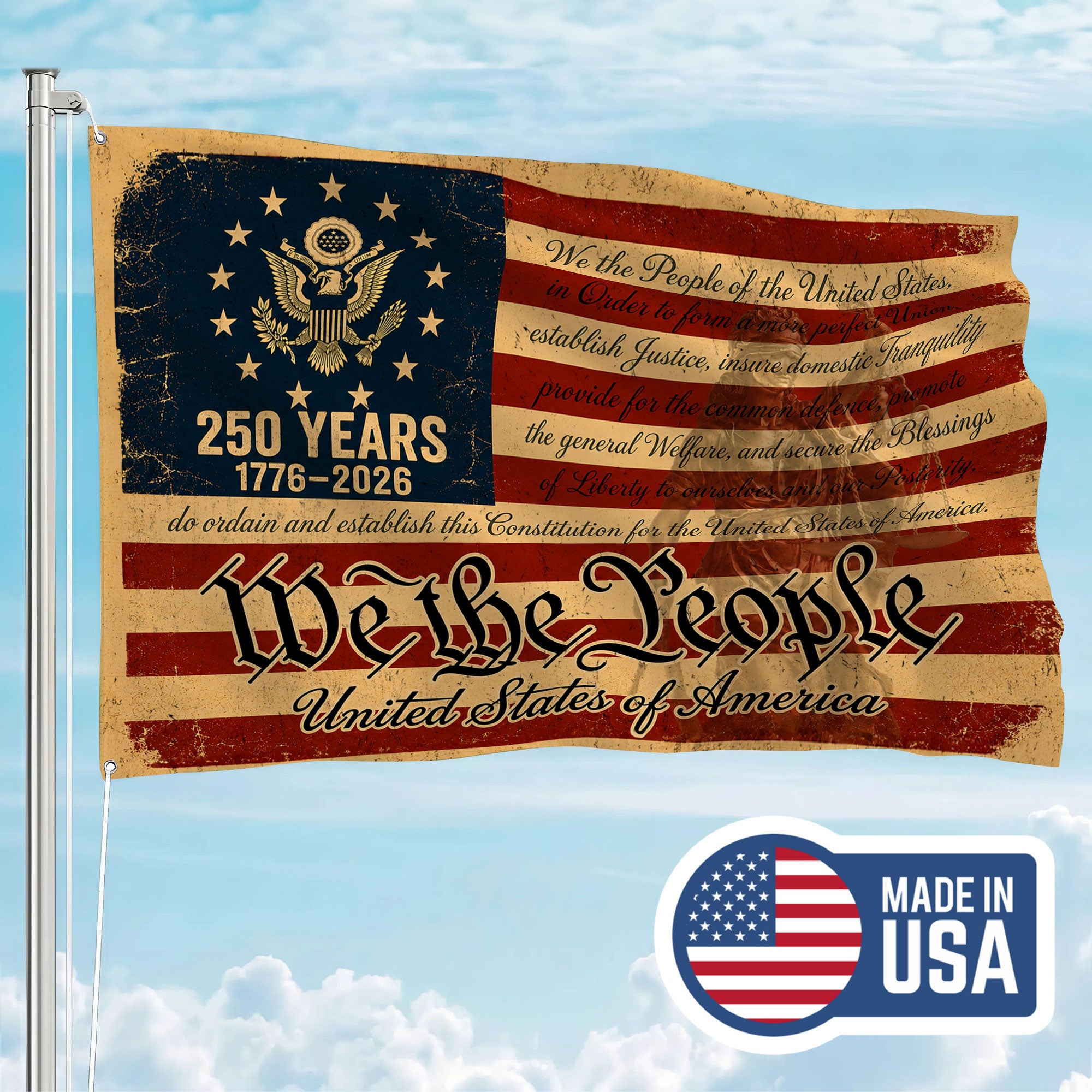 250 Anniversary Usa Premium Flag -We The People Patriotic Grommet Flag - 4th of July Decorations Double Sided