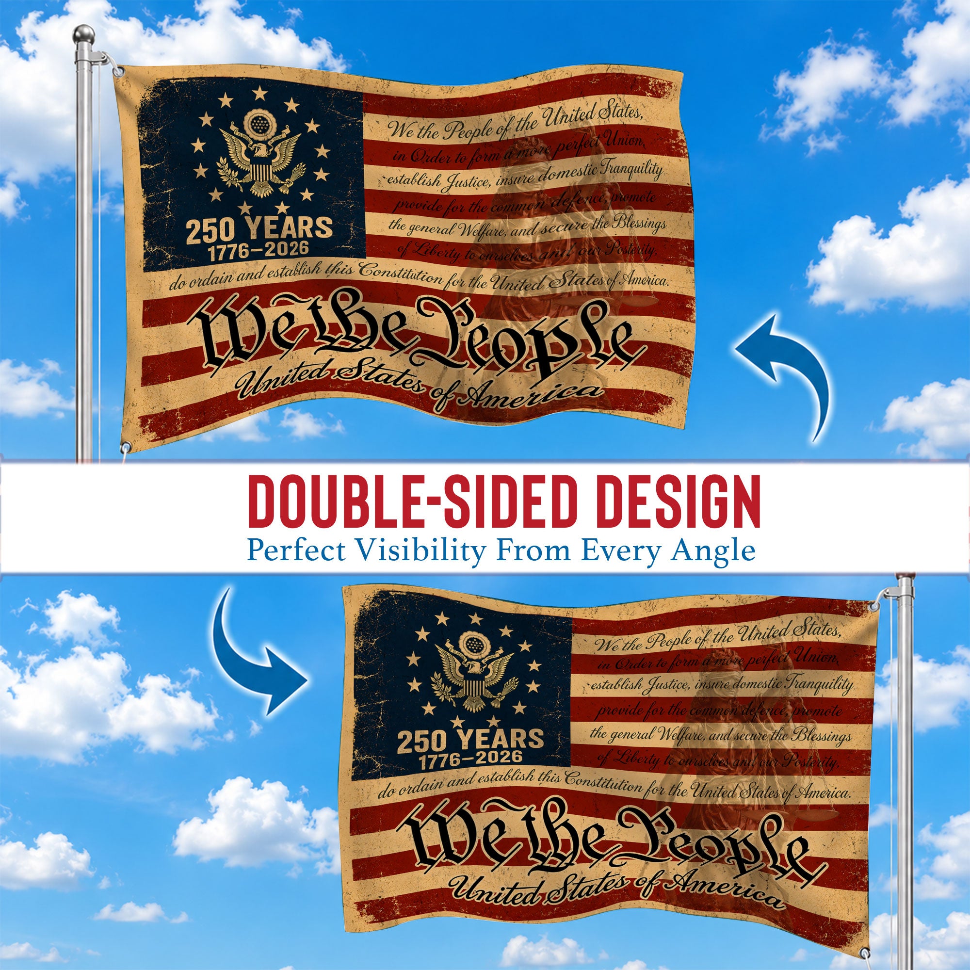 250 Anniversary Usa Premium Flag -We The People Patriotic Grommet Flag - 4th of July Decorations Double Sided