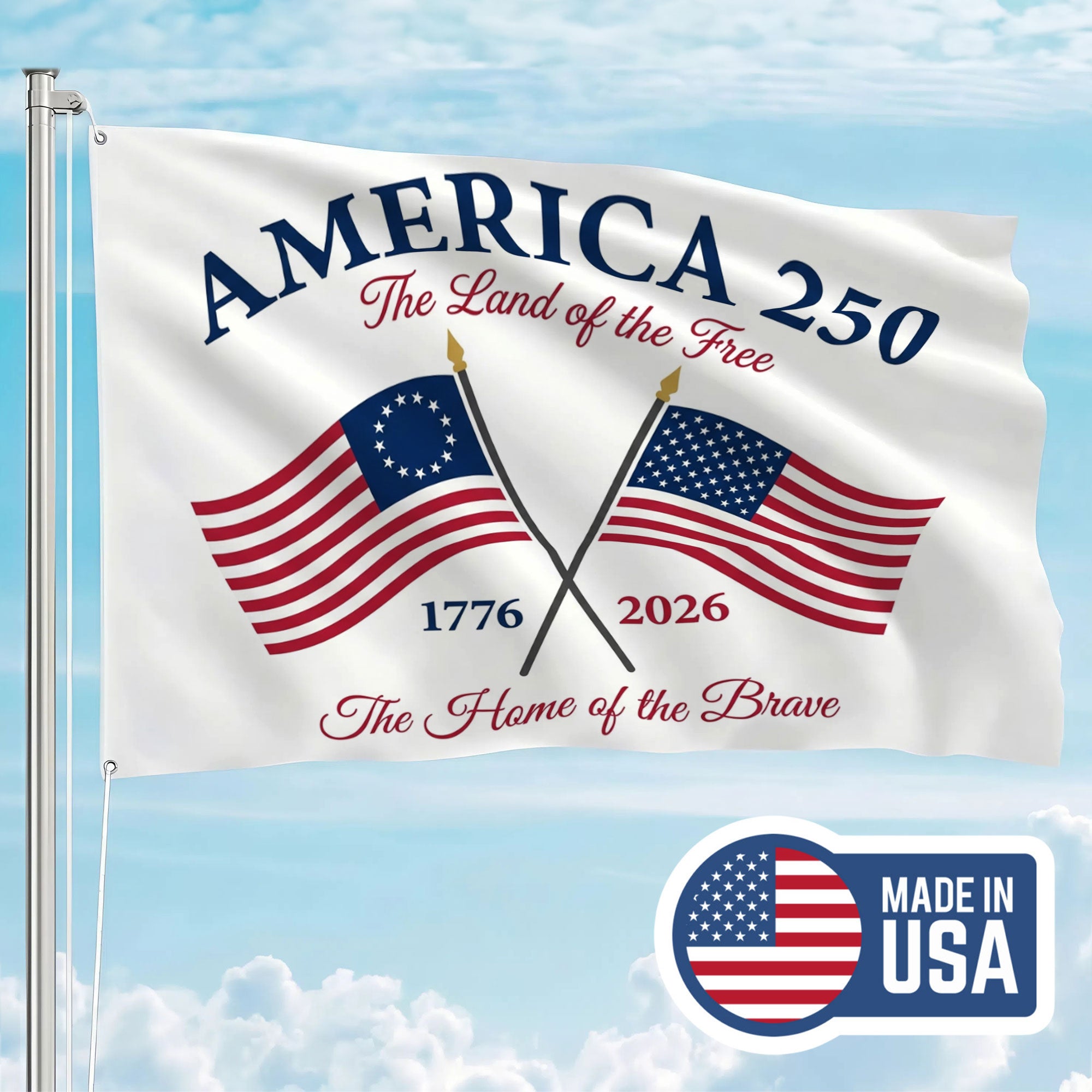 American 250 Years The Land of the Free Premium Flag - Patriotic Grommet Flag - 4th of July Decorations Double Sided