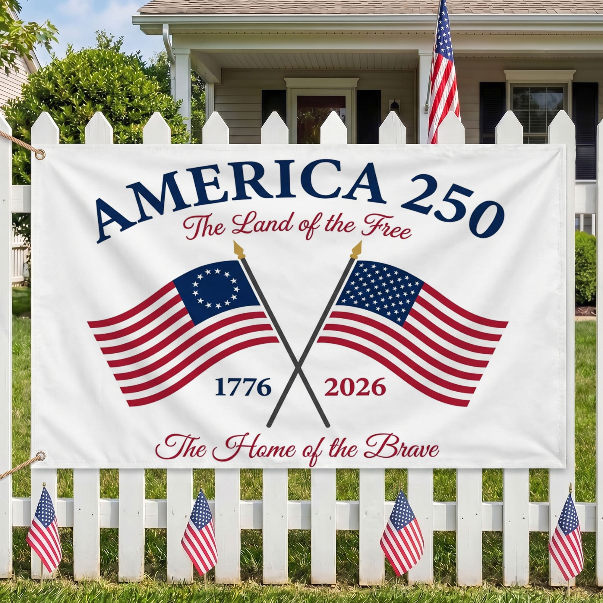American 250 Years The Land of the Free Premium Flag - Patriotic Grommet Flag - 4th of July Decorations Double Sided