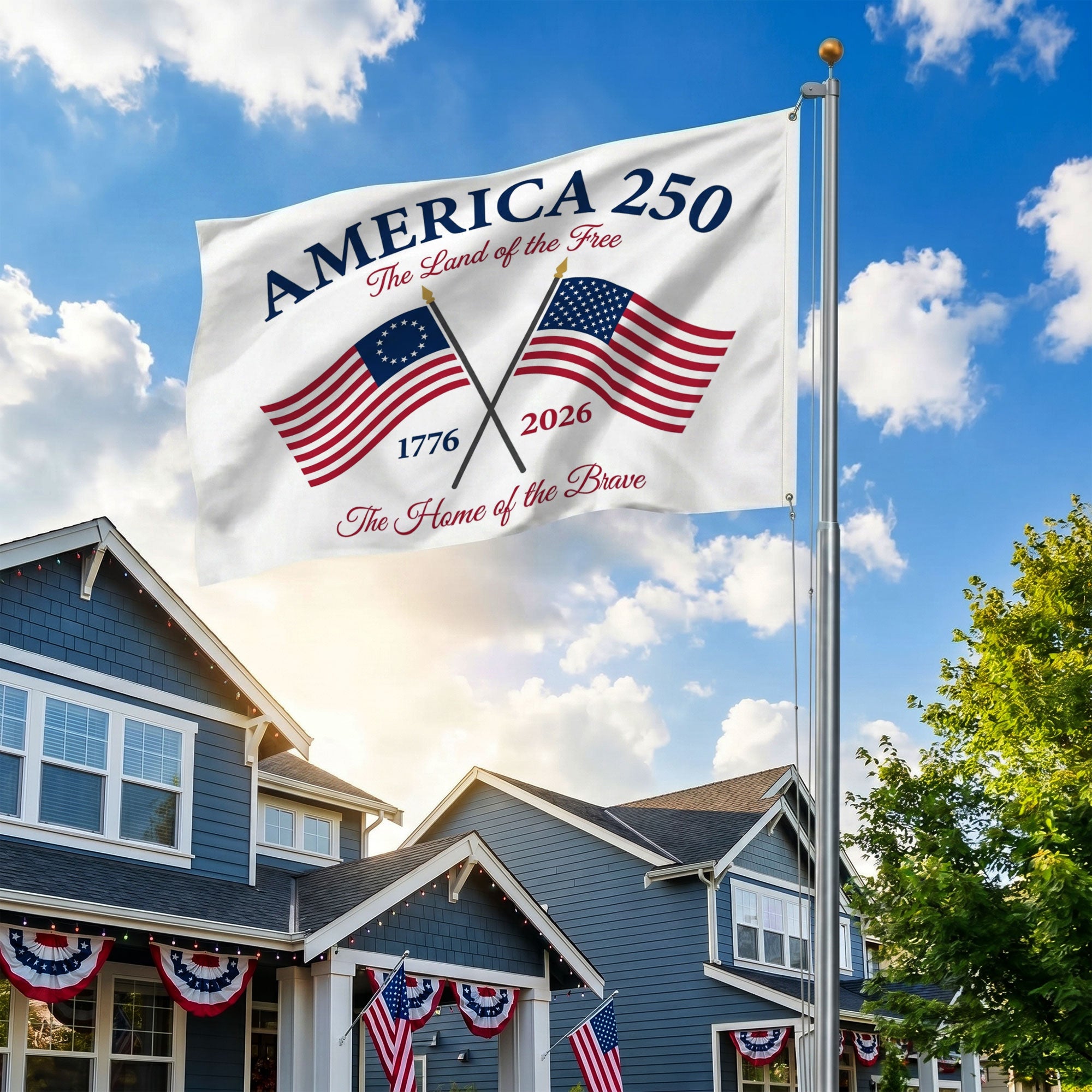 American 250 Years The Land of the Free Premium Flag - Patriotic Grommet Flag - 4th of July Decorations Double Sided