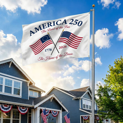 America 250th Land of the Free Crossed Flags House Flag - Patriotic Outdoor Decor