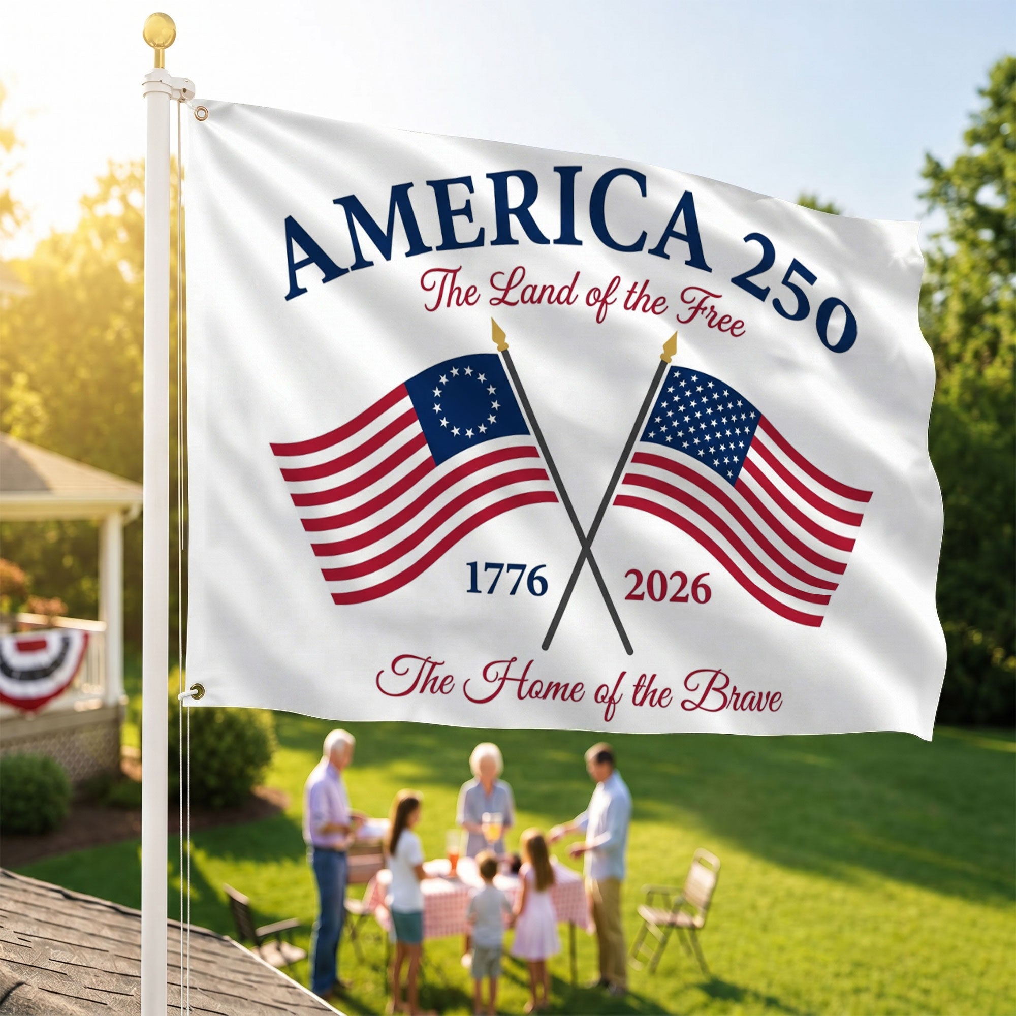 American 250 Years The Land of the Free Premium Flag - Patriotic Grommet Flag - 4th of July Decorations Double Sided