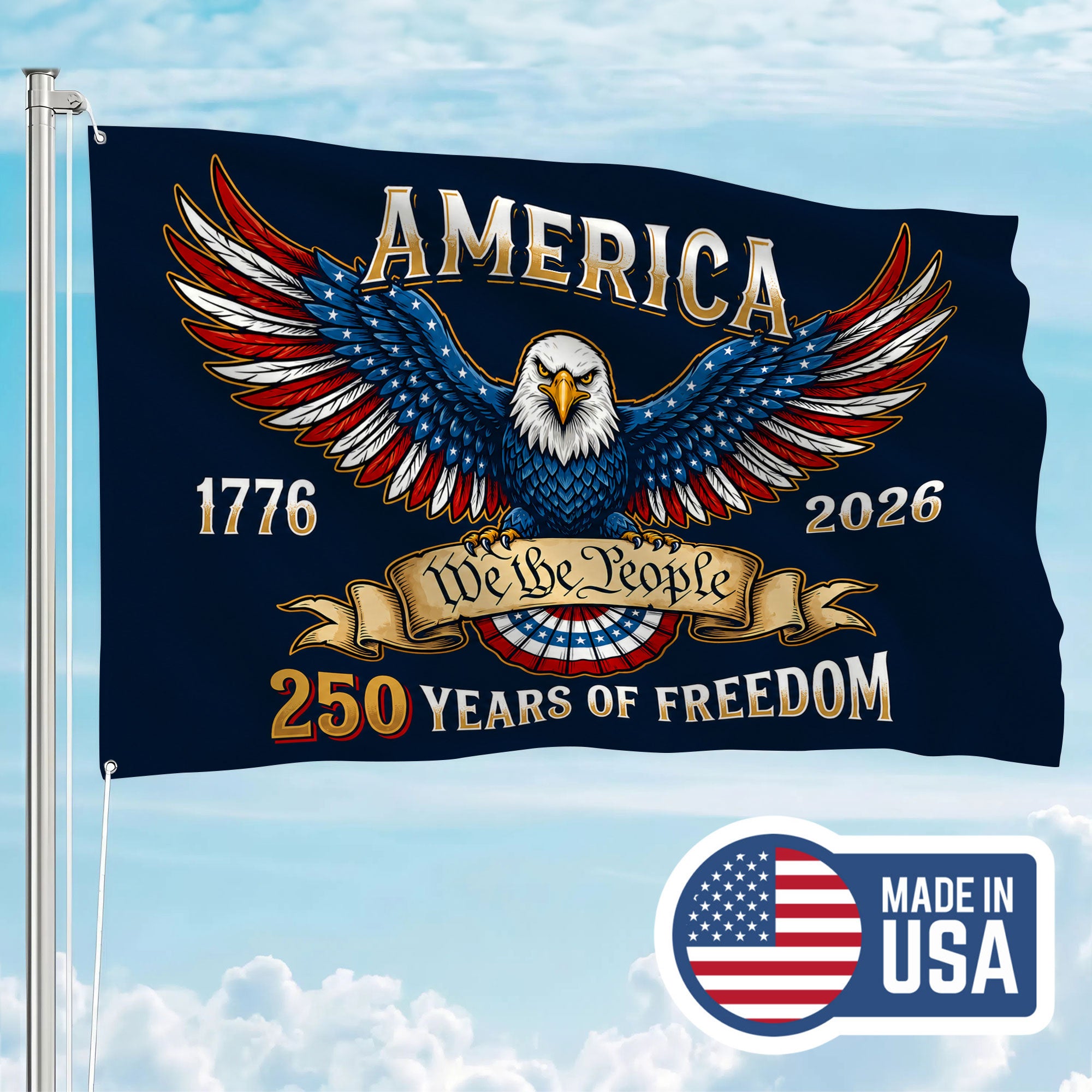 American 250 Years Of Freedom 1776 2026 Premium Flag - Patriotic Grommet Flag - 4th of July Decorations Double Sided