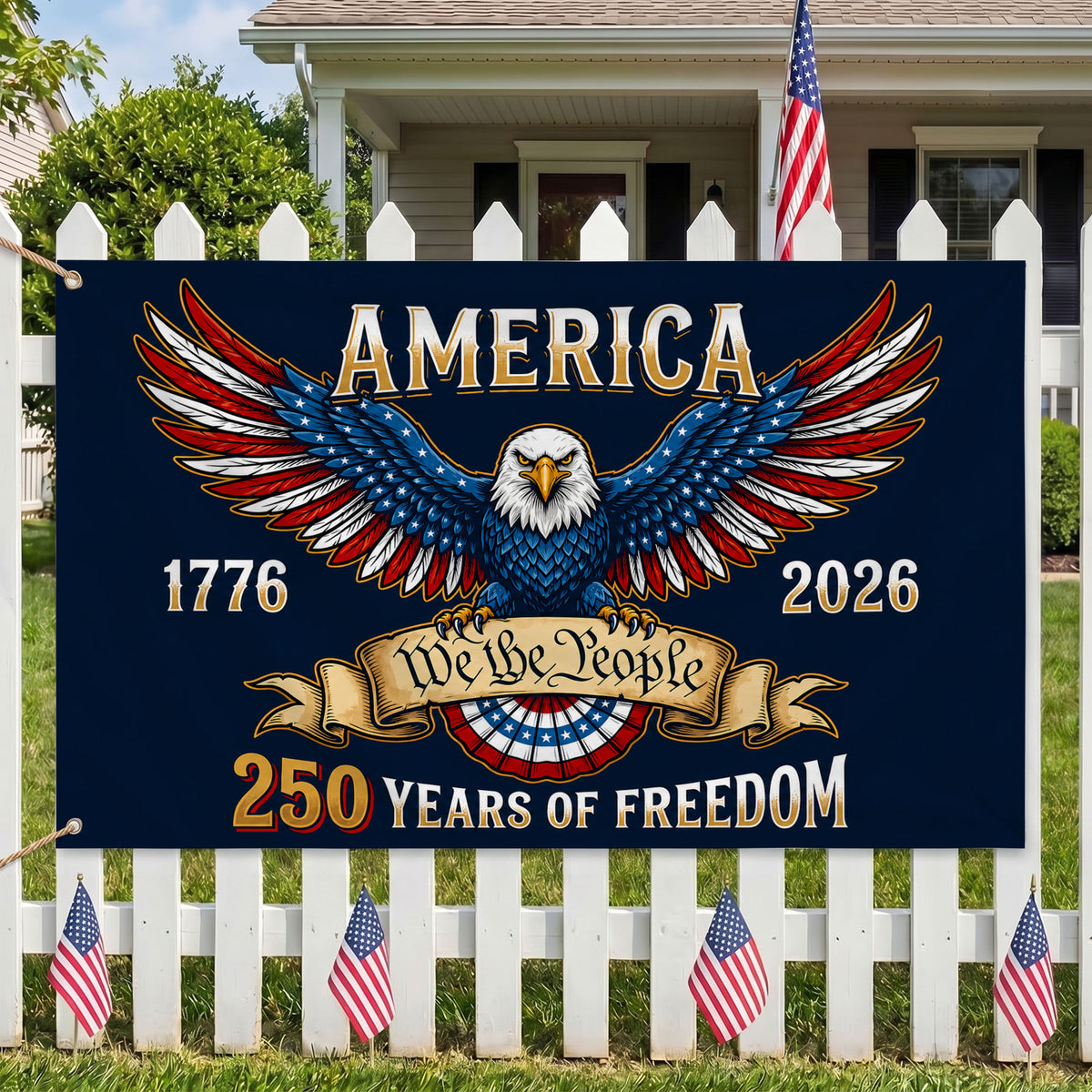 America 250th Navy Eagle We The People House Flag - Patriotic Outdoor Decor