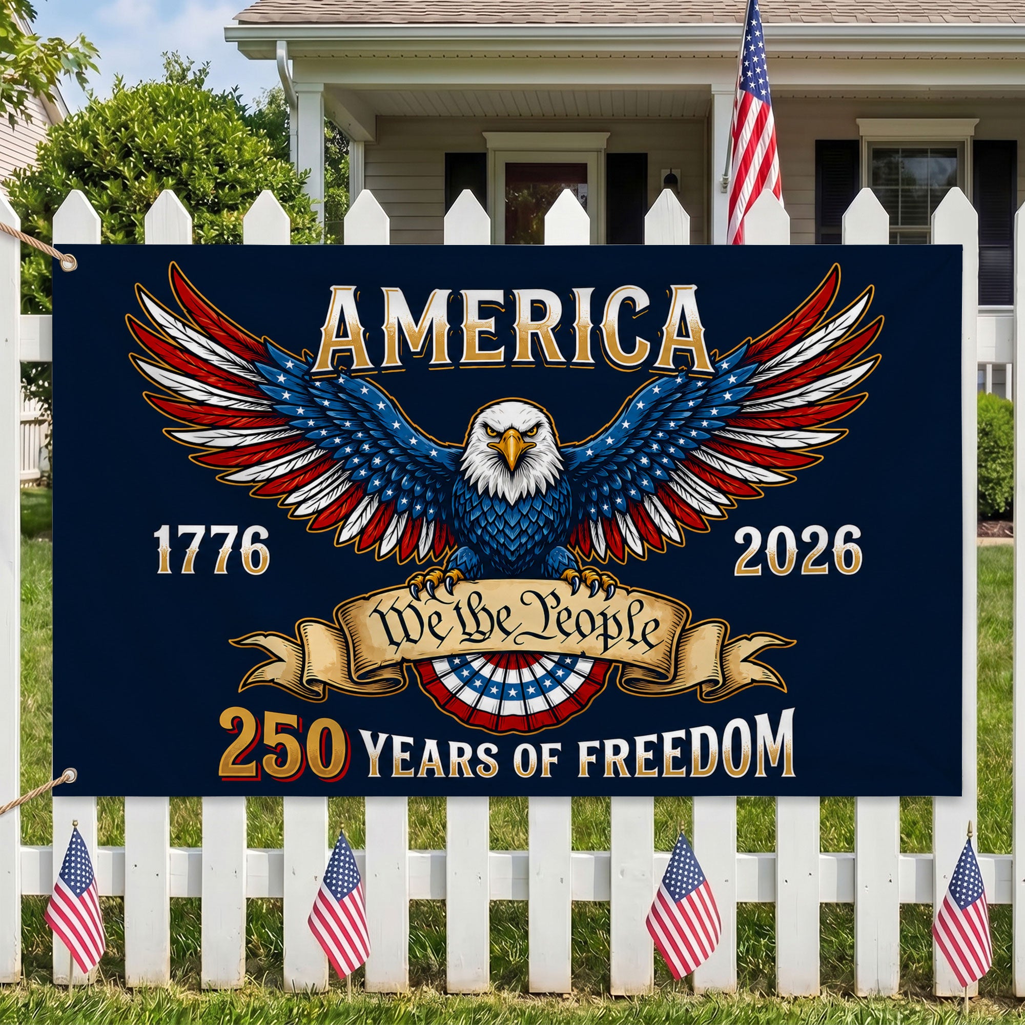 American 250 Years Of Freedom 1776 2026 Premium Flag - Patriotic Grommet Flag - 4th of July Decorations Double Sided