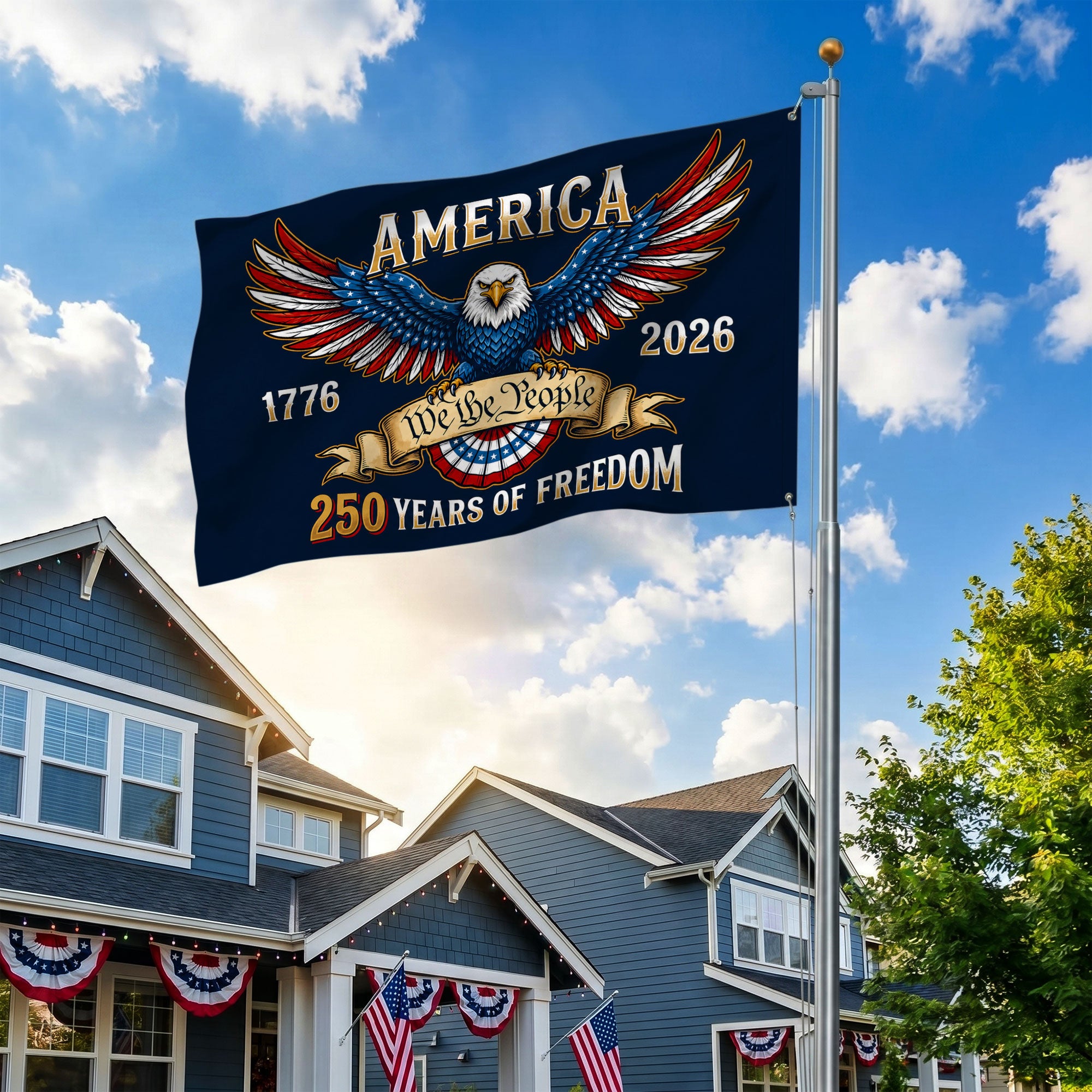 American 250 Years Of Freedom 1776 2026 Premium Flag - Patriotic Grommet Flag - 4th of July Decorations Double Sided