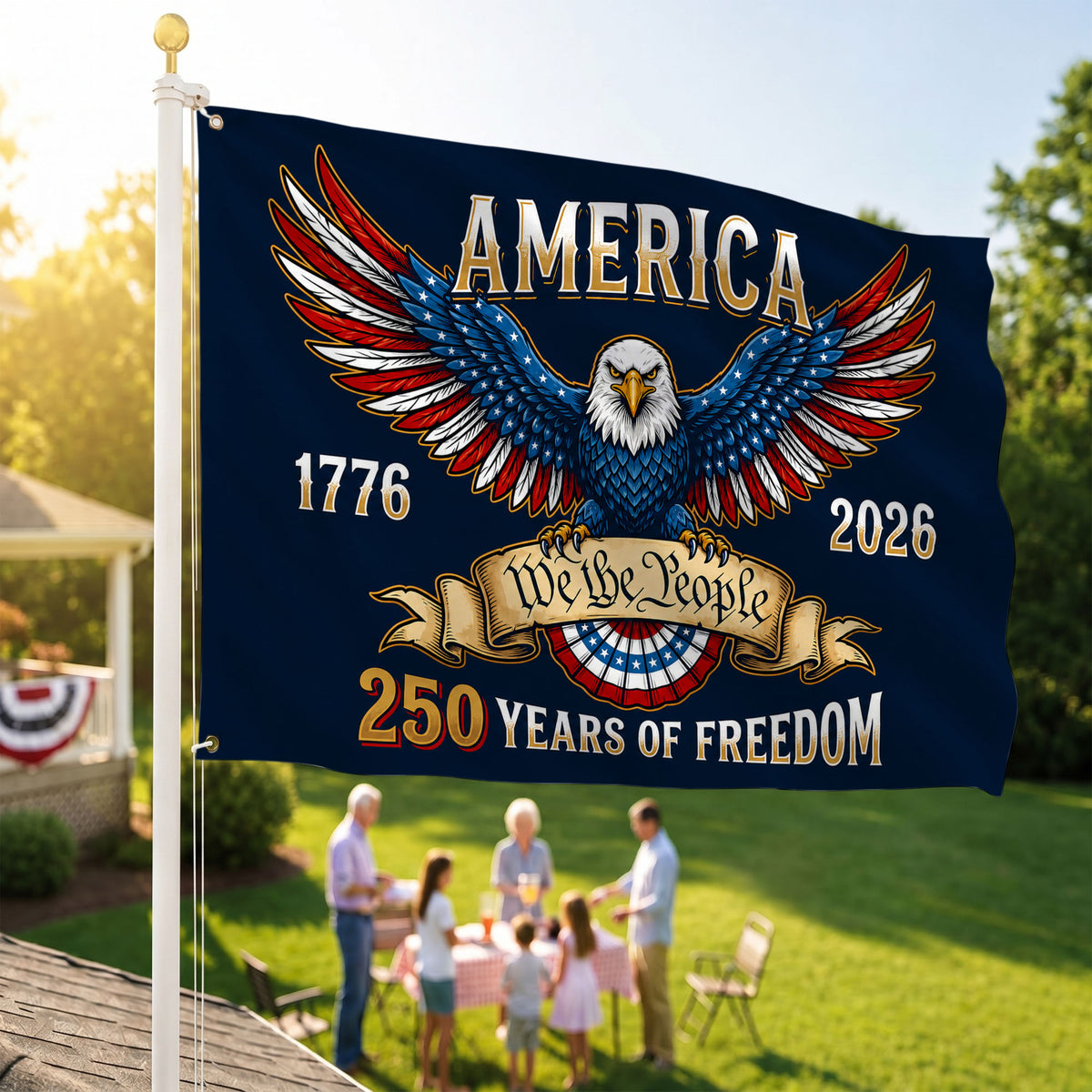 America 250th Navy Eagle We The People House Flag - Patriotic Outdoor Decor