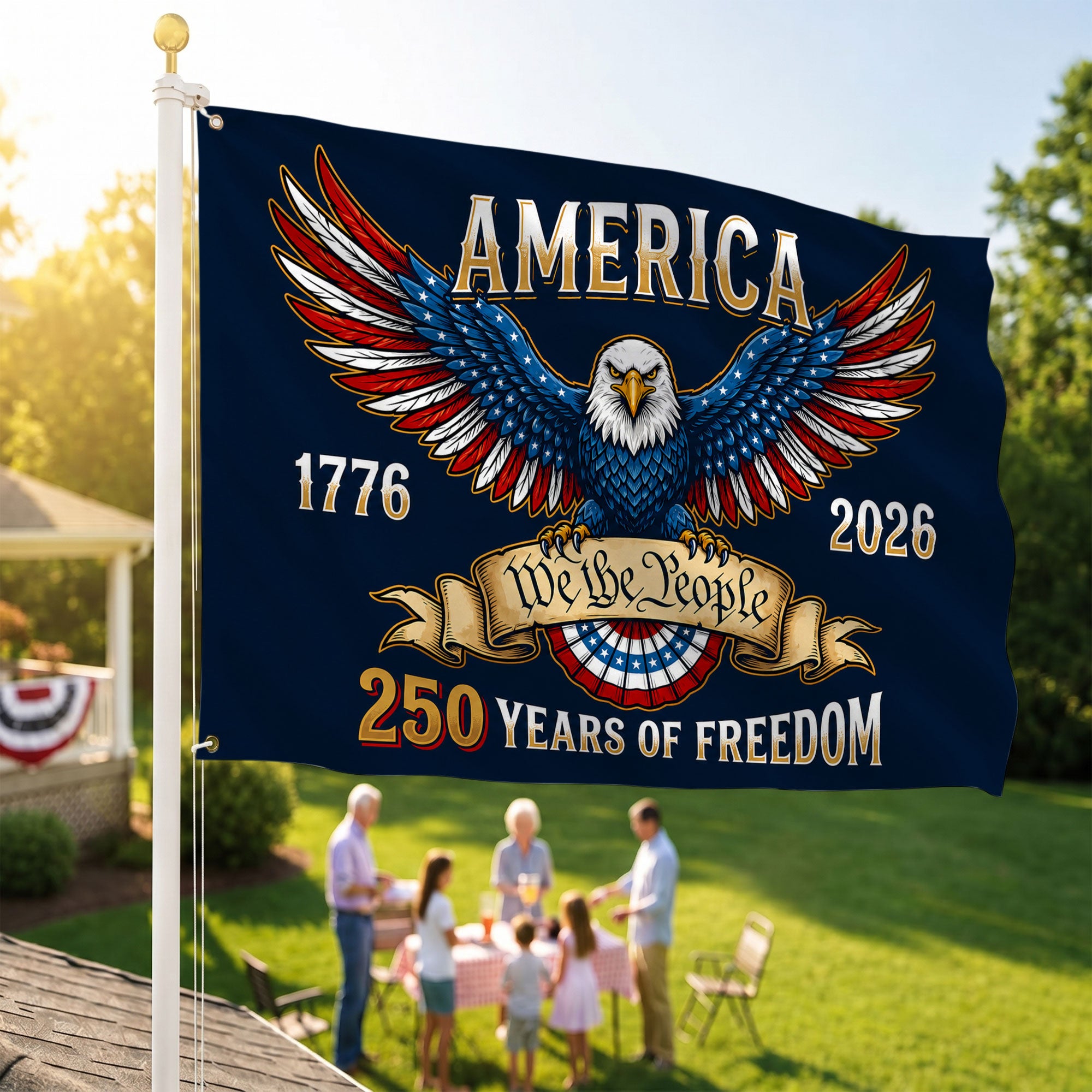 American 250 Years Of Freedom 1776 2026 Premium Flag - Patriotic Grommet Flag - 4th of July Decorations Double Sided