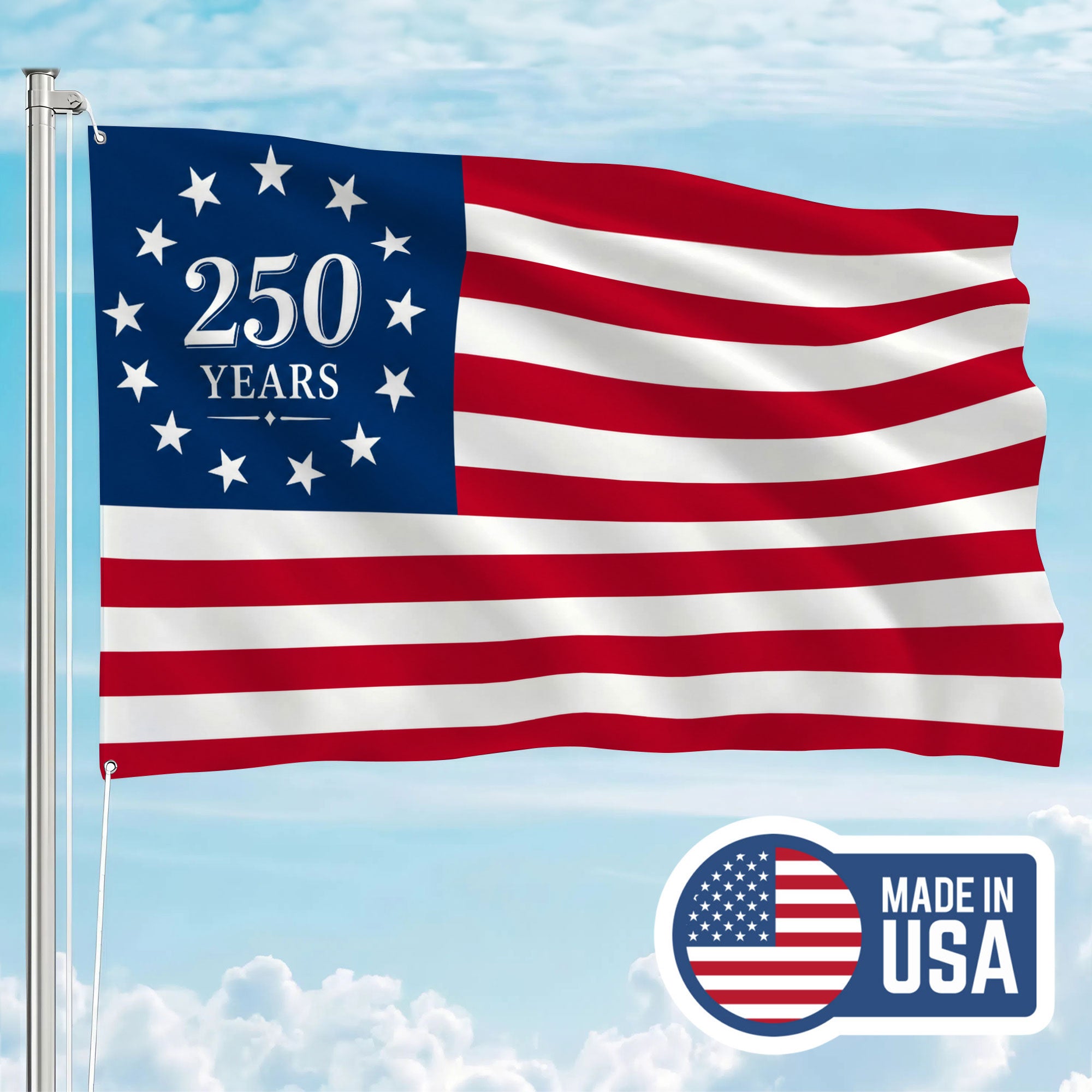 250 Year American Anniversary Premium Flag - Double Sided American Flag - 4th of July Decorations