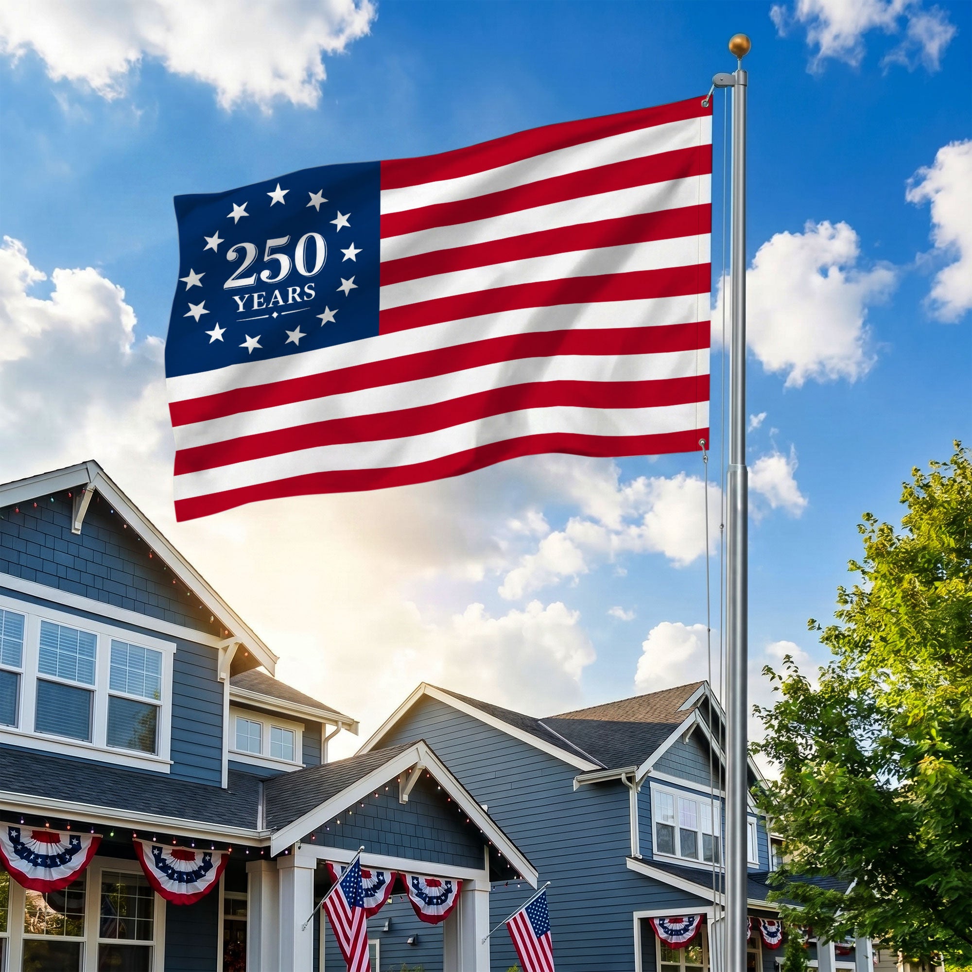 250 Year American Anniversary Premium Flag - Double Sided American Flag - 4th of July Decorations