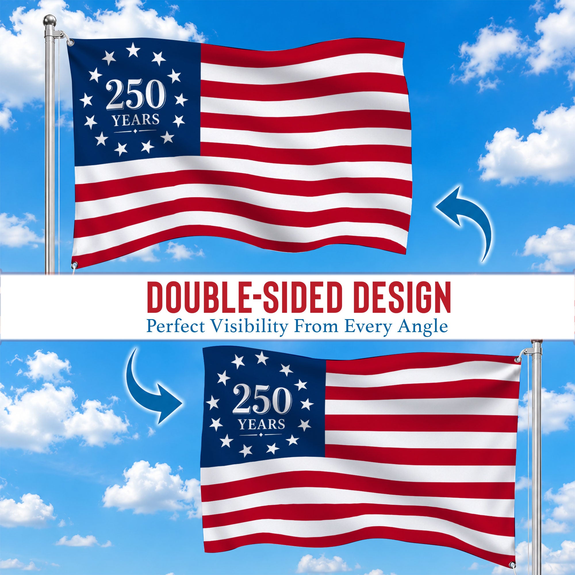 250 Year American Anniversary Premium Flag - Double Sided American Flag - 4th of July Decorations