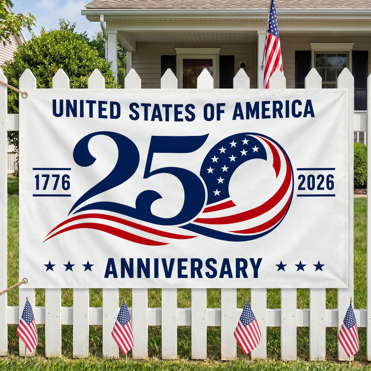 America 250th White Swirl 250 Anniversary House Flag - Patriotic Outdoor Decor