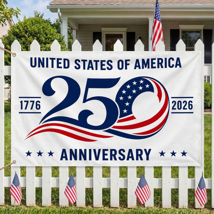 America 250th White Swirl 250 Anniversary House Flag - Patriotic Outdoor Decor