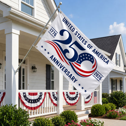 America 250th White Swirl 250 Anniversary House Flag - Patriotic Outdoor Decor