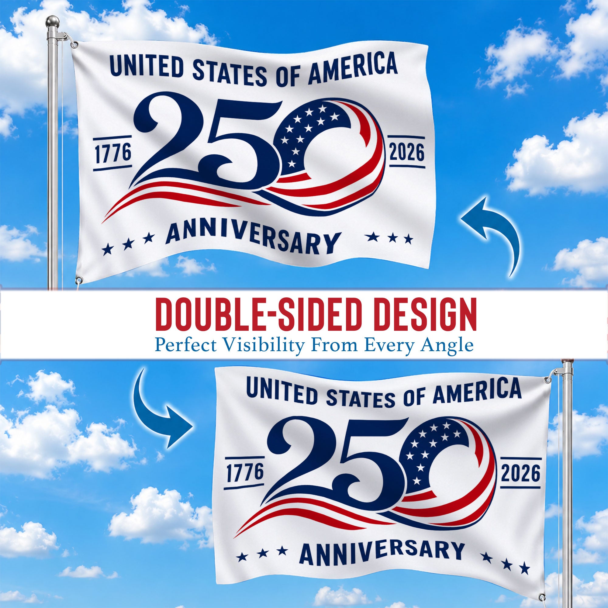 United States of America 250 Anniversary Premium Flag - 1776 2026 Patriotic Grommet Flag - 4th of July Decorations Double Sided