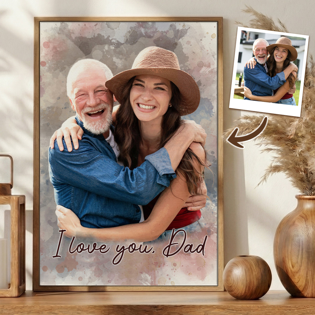 Custom Photo Watercolor Portrait Dad and Grandpa I Love You Dad Canvas - Personalized Wall Art