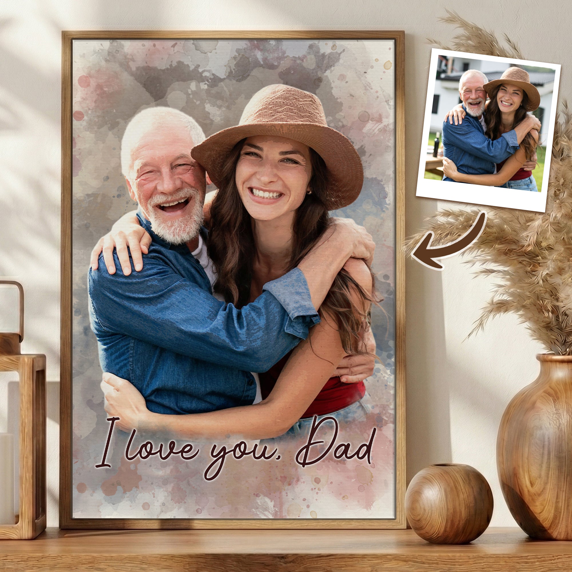 I Love You, Dad  - Custom Dad Portrait Canvas from Photo - Personalized Watercolor Artwork - Father's Day Gift for Dad, Grandpa