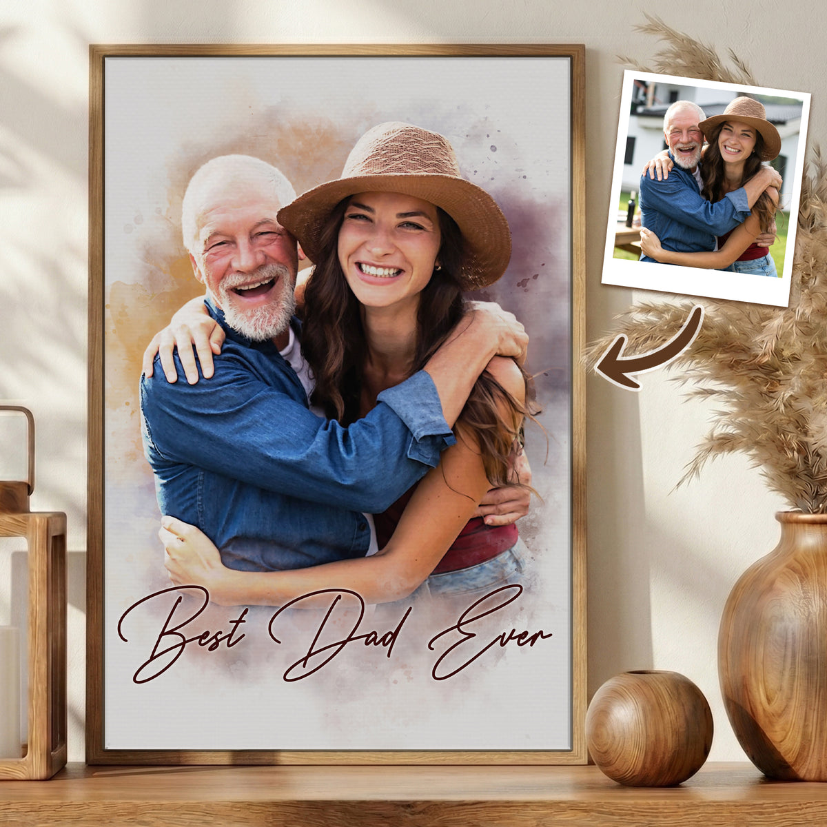 Best Dad Ever - Custom Dad Canvas from Photo - Personalized Watercolor Portrait - Meaningful Father’s Day Gift