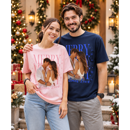 Custom Photo Matching Family Christmas Shirts with Merry Merry Text - Personalized Photo Shirt