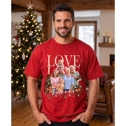 Custom Photo Matching Family Christmas Shirts with Tree Lights Frame - Personalized Photo Shirt