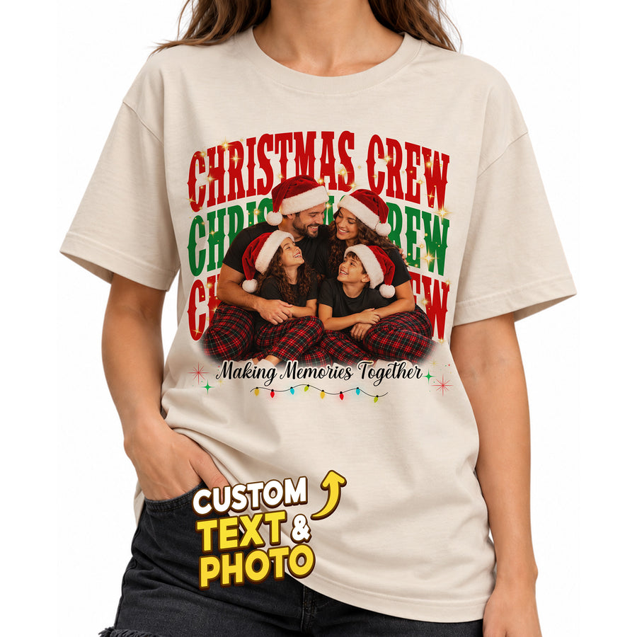 Custom Photo Matching Family Christmas Shirts with Christmas Joy Text - Personalized Photo Shirt
